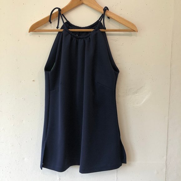 Gretchen Scott Navy Blue High Neck Halter Tank Built in Bra Sleeveless Shirt Top - Picture 2 of 7